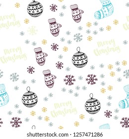 Light Blue, Yellow vector seamless background with xmas snowflakes, balls, socks, mittens. Colorful decorative design in xmas style. Design for textile, fabric, wallpapers.