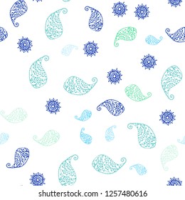 Light Blue, Yellow vector seamless natural artwork with leaves and flowers. An elegant bright illustration with leaves and flowers. Texture for window blinds, curtains.