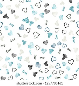 Light Blue, Yellow vector seamless template with text LOVE YOU, hearts. Illustration with phrase LOVE YOU, hearts for valentine's day. Pattern for trendy fabric, wallpapers.