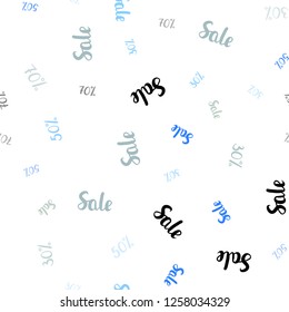 Light Blue, Yellow vector seamless template with 30, 50, 70% selling. Colored words of sales with gradient on white background. Backdrop for mega promotions, discounts.