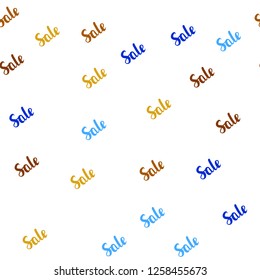 Light Blue, Yellow vector seamless layout with discount words. Gradient illustration with discount signs on white backdrop. Backdrop for mega promotions, discounts.