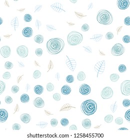 Light Blue, Yellow vector seamless elegant wallpaper with leaves and flowers. Colorful illustration in doodle style with leaves, flowers. Pattern for design of fabric, wallpapers.