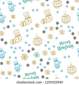 Light Blue, Yellow vector seamless layout with bright snowflakes, balls, socks, mittens. Colorful xmas elements with gradient. Pattern for trendy fabric, wallpapers.