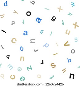 Light Blue, Yellow vector seamless background with signs of alphabet. Modern geometrical illustration with ABC english symbols. Pattern for design of fabric, wallpapers.