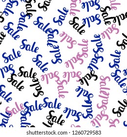 Light Blue, Yellow vector seamless cover with symbols of 70, 90 % sales. Colored words of sales with gradient on white background. Template for season sales, shopping ads.