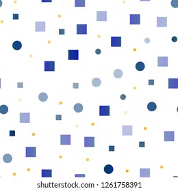 Light Blue, Yellow vector seamless layout with circle spots, cubes. Decorative design in abstract style with circles, rectangles. Design for textile, fabric, wallpapers.