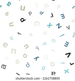 Light Blue, Yellow vector seamless pattern with ABC symbols. Modern geometrical illustration with ABC english symbols. Design for textile, fabric, wallpapers.