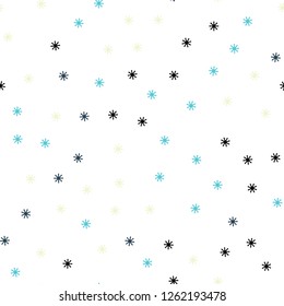 Light Blue, Yellow vector seamless background with xmas snowflakes. Shining colorful illustration with snow in christmas style. Texture for window blinds, curtains.