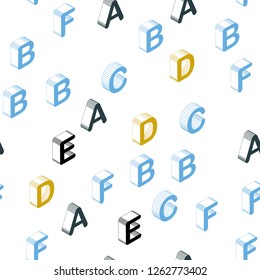 Light Blue, Yellow vector seamless backdrop with 3D english symbols. Abstract illustration with colorful 3D latin alphabet. Pattern for design of fabric, wallpapers.