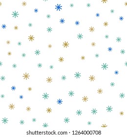 Light Blue, Yellow vector seamless pattern with christmas snowflakes. Colorful decorative design in xmas style with snow. Template for business cards, websites.