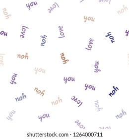 Light Blue, Yellow vector seamless texture with words LOVE YOU. Illustration with phrase LOVE YOU for valentine's day. Design for wallpaper, fabric makers.