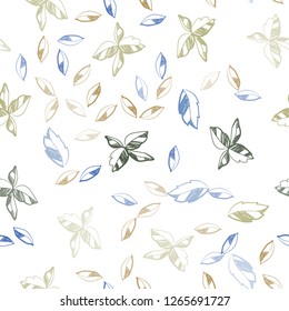 Light Blue, Yellow vector seamless abstract backdrop with leaves. Sketchy doodles with leaves on blurred background. Pattern for trendy fabric, wallpapers.