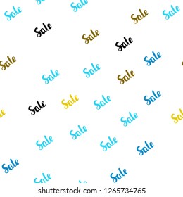 Light Blue, Yellow vector seamless pattern with sale signs. Colorful set of  percentage signs in simple style. Pattern for ads, posters, banners of sales.