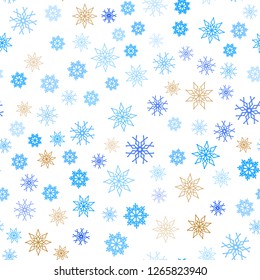 Light Blue, Yellow vector seamless cover with beautiful snowflakes. Modern geometrical abstract illustration with crystals of ice. Trendy design for wallpaper, fabric makers.