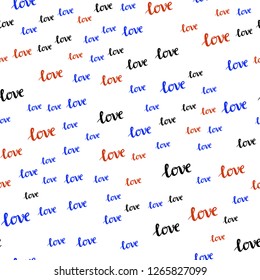 Light Blue, Yellow vector seamless background with words of love. Illustration with colorful phrase LOVE YOU in romantic style. Design for wallpaper, fabric makers.