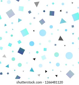 Light Blue, Yellow vector seamless layout with circles, lines, rectangles. Glitter abstract illustration with spheres, squares, lines. Trendy design for wallpaper, fabric makers.