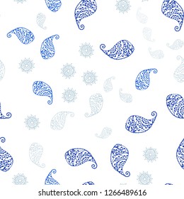 Light Blue, Yellow vector seamless abstract backdrop with leaves and flowers. Glitter abstract illustration with leaves and flowers. Texture for window blinds, curtains.