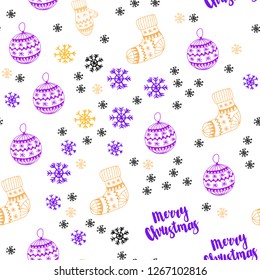 Light Blue, Yellow vector seamless pattern with christmas snowflakes, balls, socks, mittens. Colorful decorative design in xmas style. Design for textile, fabric, wallpapers.