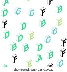 Light Blue, Yellow vector seamless pattern with 3D ABC symbols. Shining colorful 3D illustration with isolated letters. Texture for window blinds, curtains.