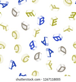 Light Blue, Yellow vector seamless texture with 3D ABC characters. Abstract illustration with colorful 3D latin alphabet. Pattern for trendy fabric, wallpapers.