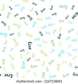 Light Blue, Yellow vector seamless pattern with phrase LOVE YOU. Decorative illustration with words of love in abstract style. Design for wallpaper, fabric makers.