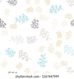 Light Blue, Yellow vector seamless natural pattern with branches. Abstract illustration with leaves, branches in doodles style. Pattern for design of fabric, wallpapers.