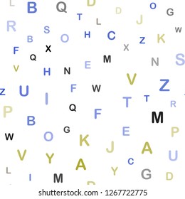 Light Blue, Yellow vector seamless layout with latin alphabet. Colored alphabet signs with gradient on white background. Texture for window blinds, curtains.