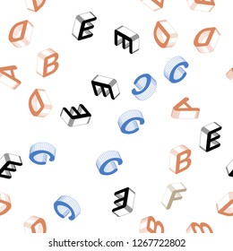 Light Blue, Yellow vector seamless backdrop with 3D english symbols. Modern geometrical illustration with 3D ABC english symbols. Pattern for design of fabric, wallpapers.