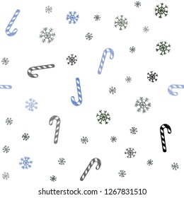 Light Blue, Yellow vector seamless layout with christmas sweet desserts.