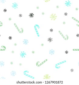 Light Blue, Yellow vector seamless template with sweet christmas sticks.