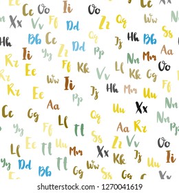 Light Blue, Yellow vector seamless template with isolated letters. Abstract illustration with colored latin alphabet. Template for business cards, websites.