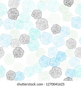 Light Blue, Yellow vector seamless doodle backdrop with flowers. Flowers with gradient on white background. Texture for window blinds, curtains.