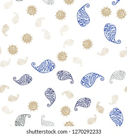 Light Blue, Yellow vector seamless natural pattern with leaves and flowers. An elegant bright illustration with leaves and flowers. Template for business cards, websites.