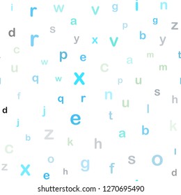 Light Blue, Yellow vector seamless template with isolated letters. Colored alphabet signs with gradient on white background. Texture for window blinds, curtains.