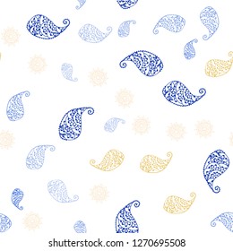 Light Blue, Yellow vector seamless doodle layout with leaves and flowers. Shining colored illustration with leaves and flowers. Template for business cards, websites.