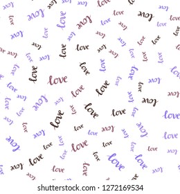 Light Blue, Yellow vector seamless texture with words LOVE YOU. Decorative design in doodle style with text LOVE YOU. Template for business cards, websites.