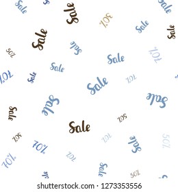 Light Blue, Yellow vector seamless texture with selling prices 30, 50, 70 %. Illustration with signs of sales on abstract template. Backdrop for super sales on Black Friday.