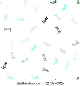Light Blue, Yellow vector seamless template with text LOVE YOU. Illustration with colorful phrase LOVE YOU in romantic style. Design for textile, fabric, wallpapers.