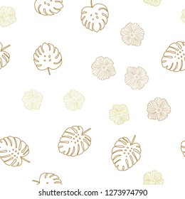Light Blue, Yellow vector seamless natural backdrop with flowers, leaves. Sketchy doodles on white background. Pattern for trendy fabric, wallpapers.