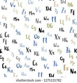 Light Blue, Yellow vector seamless texture with ABC characters. Blurred design in simple style with signs of alphabet. Pattern for design of fabric, wallpapers.