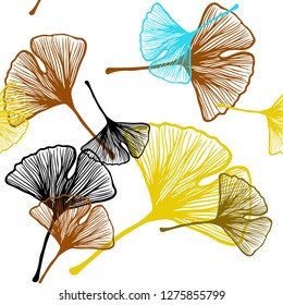 Light Blue, Yellow vector seamless doodle background with leaves. Colorful abstract illustration with leaves in doodle style. Design for textile, fabric, wallpapers.