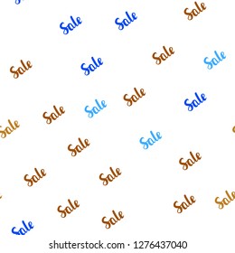 Light Blue, Yellow vector seamless background with words of sales. Gradient illustration with discount signs on white backdrop. Template for season sales, shopping ads.