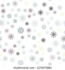 Light Blue, Yellow vector seamless background with xmas snowflakes. Snow on blurred abstract background with gradient. Pattern for trendy fabric, wallpapers.