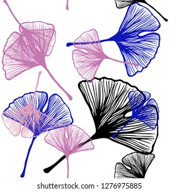Light Blue, Yellow vector seamless natural backdrop with leaves. A vague abstract illustration with leaves in doodles style. Texture for window blinds, curtains.