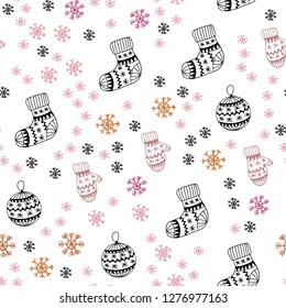 Light Blue, Yellow vector seamless cover with beautiful snowflakes, balls, socks, mittens. Colorful xmas elements with gradient. Design for wallpaper, fabric makers.