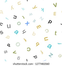 Light Blue, Yellow vector seamless pattern with ABC symbols. Colored alphabet signs with gradient on white background. Pattern for design of fabric, wallpapers.