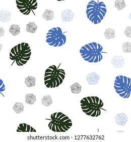 Light Blue, Yellow vector seamless abstract pattern with flowers, leaves. Leaves, flowers in natural style on white background. Design for wallpaper, fabric makers.