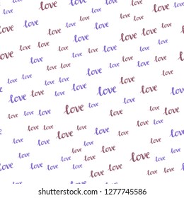 Light Blue, Yellow vector seamless pattern with phrase LOVE YOU. Colorful illustration with quote LOVE YOU in celebration style. Texture for window blinds, curtains.