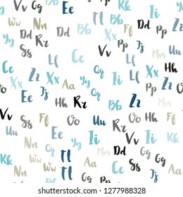 Light Blue, Yellow vector seamless template with isolated letters. Shining illustration with ABC symbols on abstract template. Pattern for design of fabric, wallpapers.