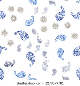 Light Blue, Yellow vector seamless abstract background with leaves and flowers. An elegant bright illustration with leaves and flowers. Pattern for design of fabric, wallpapers.